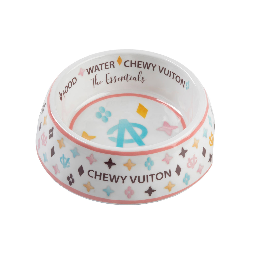 White Chewy Vuiton Dog Bowl - Dog Food Bowl
