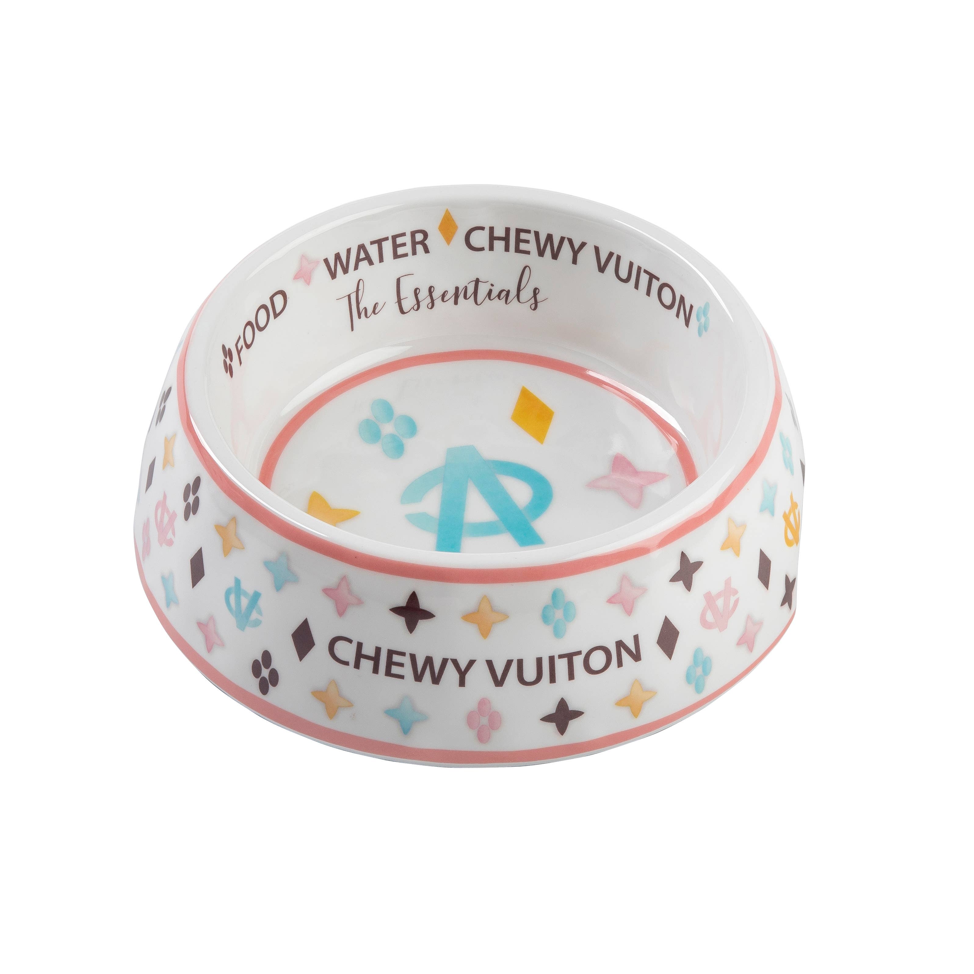 White Chewy Vuiton Dog Bowl - Dog Food Bowl