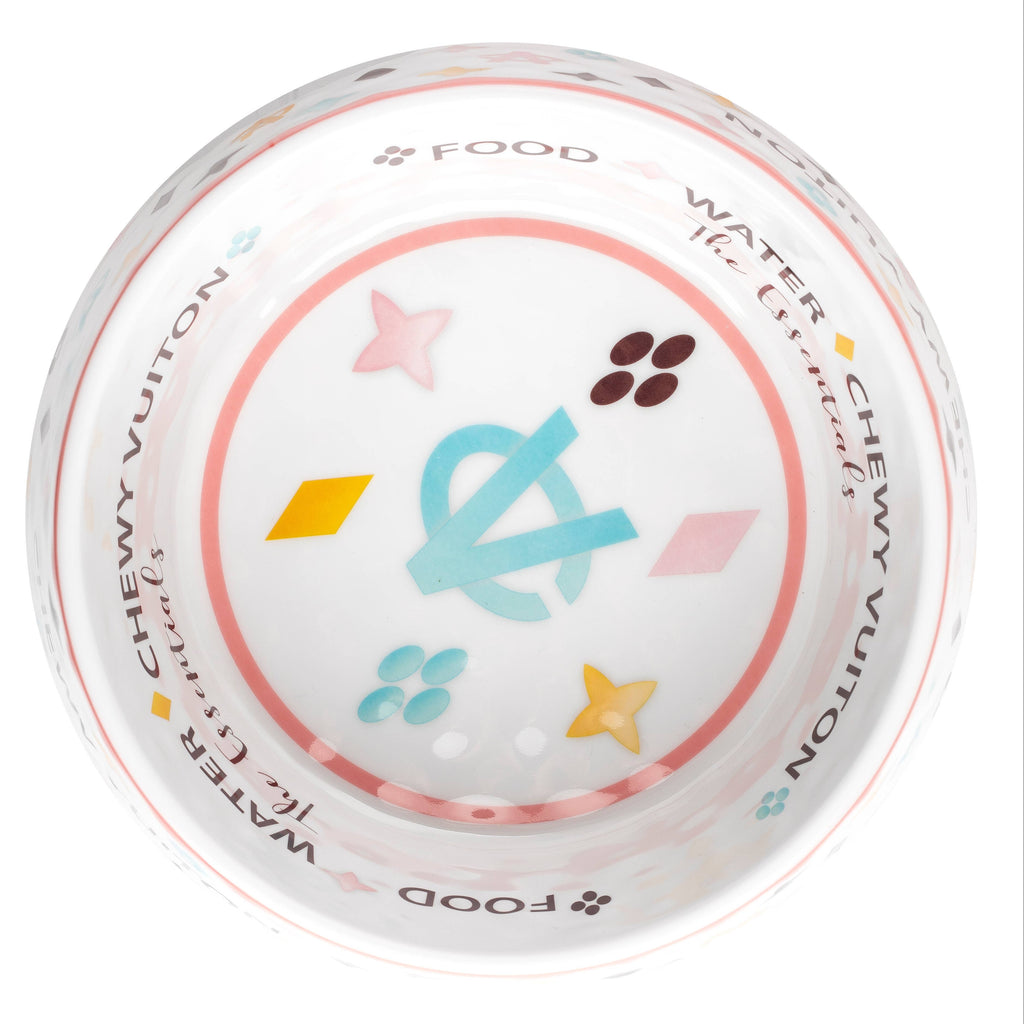 White Chewy Vuiton Dog Bowl - Dog Food Bowl