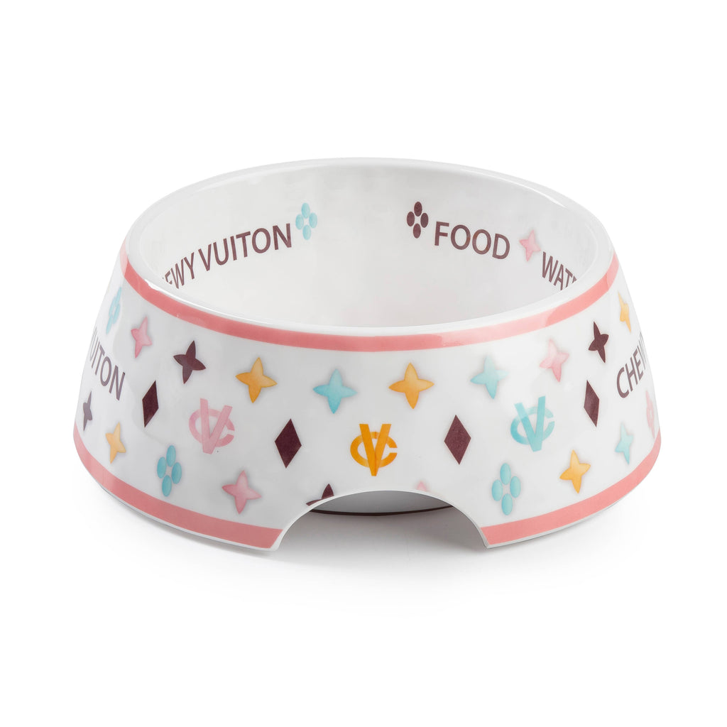 White Chewy Vuiton Dog Bowl - Dog Food Bowl