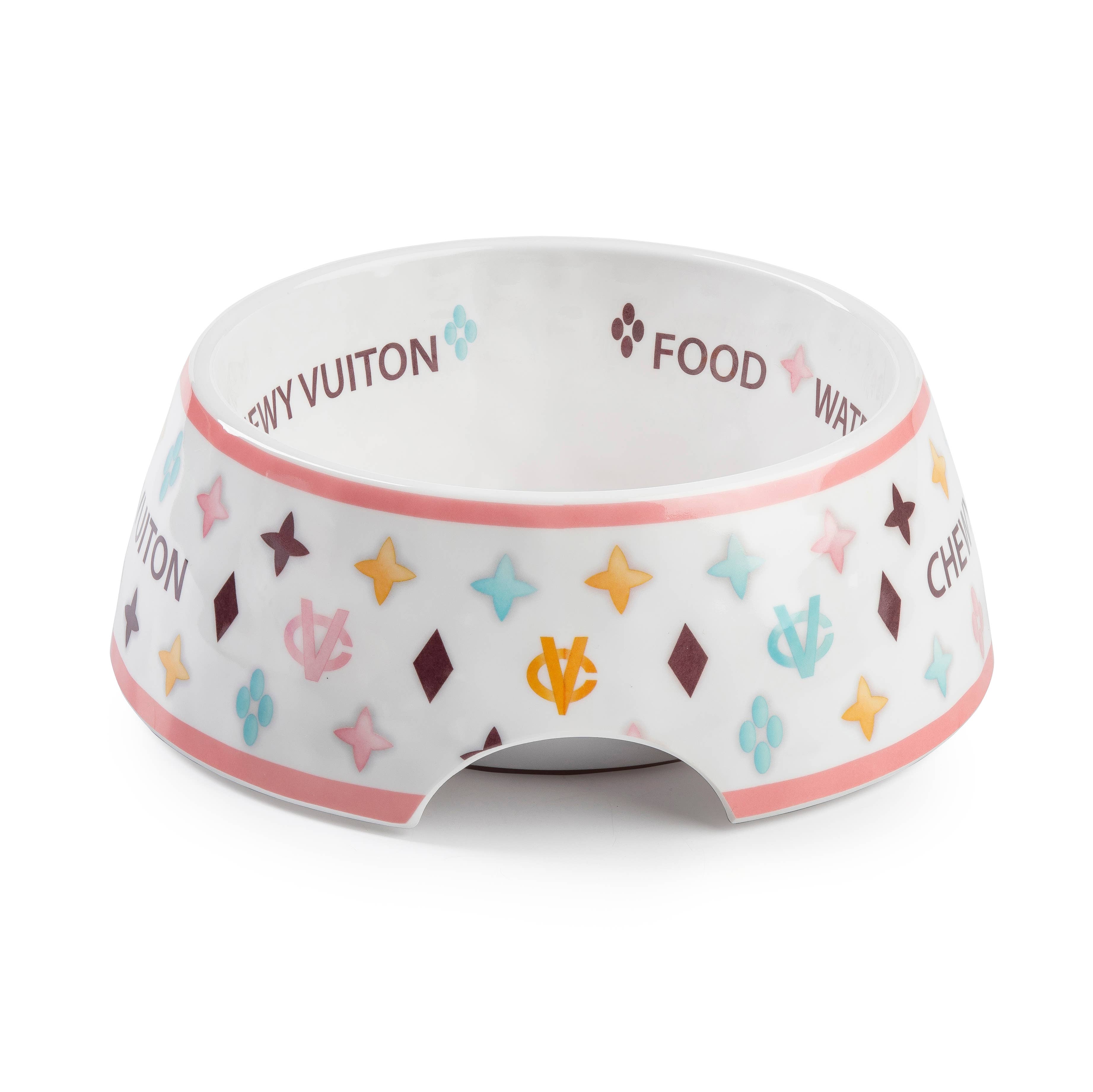White Chewy Vuiton Dog Bowl - Dog Food Bowl