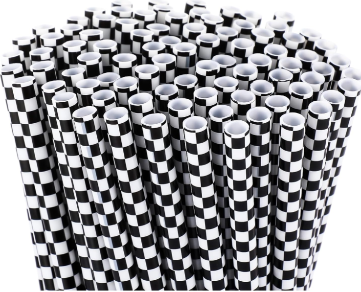 Black and White Checkered Reusable Straw