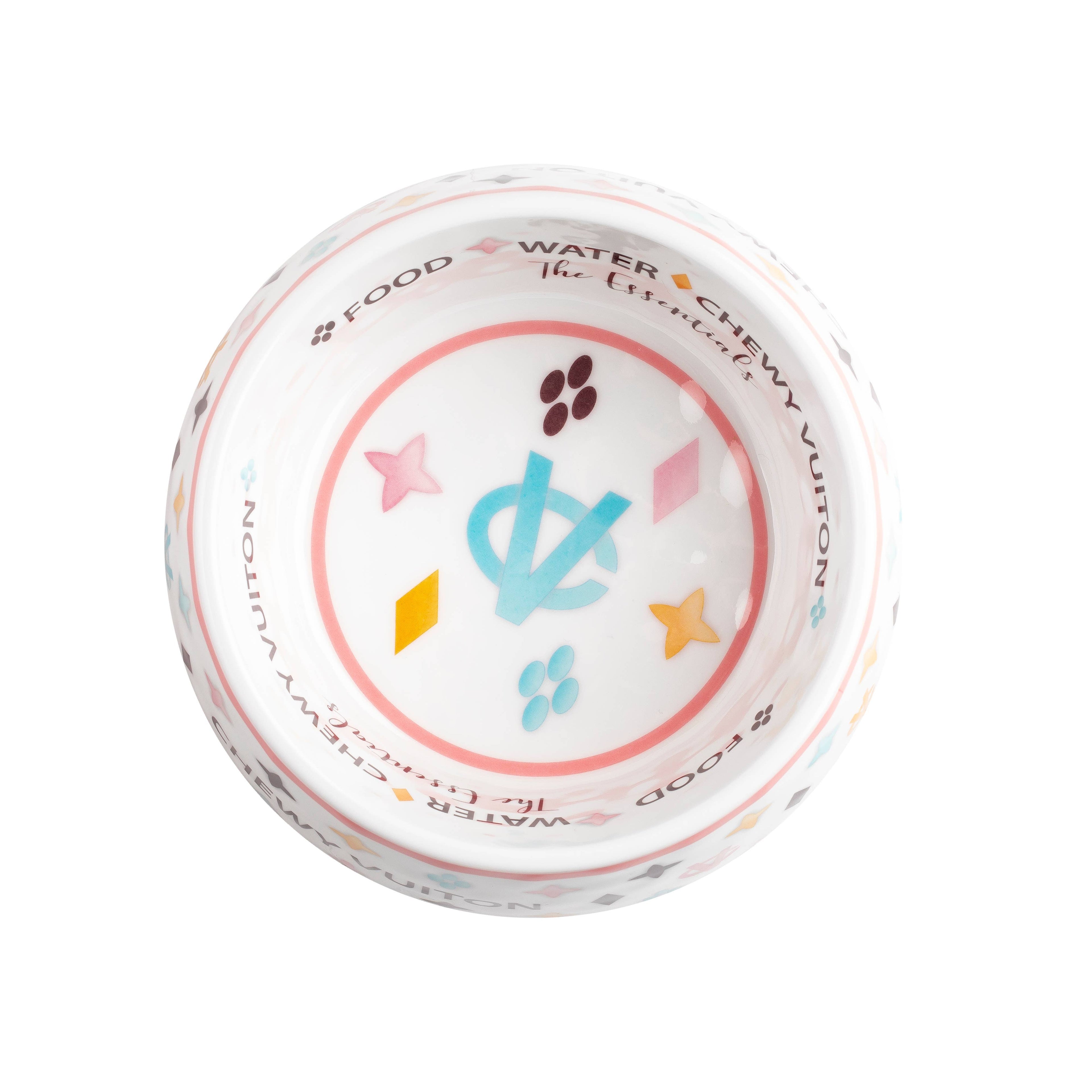 White Chewy Vuiton Dog Bowl - Dog Food Bowl