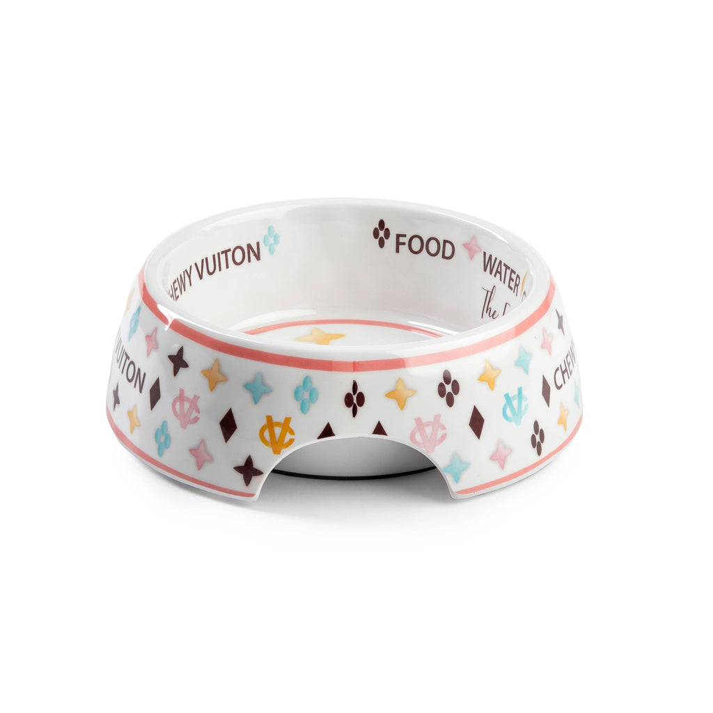 White Chewy Vuiton Dog Bowl - Dog Food Bowl