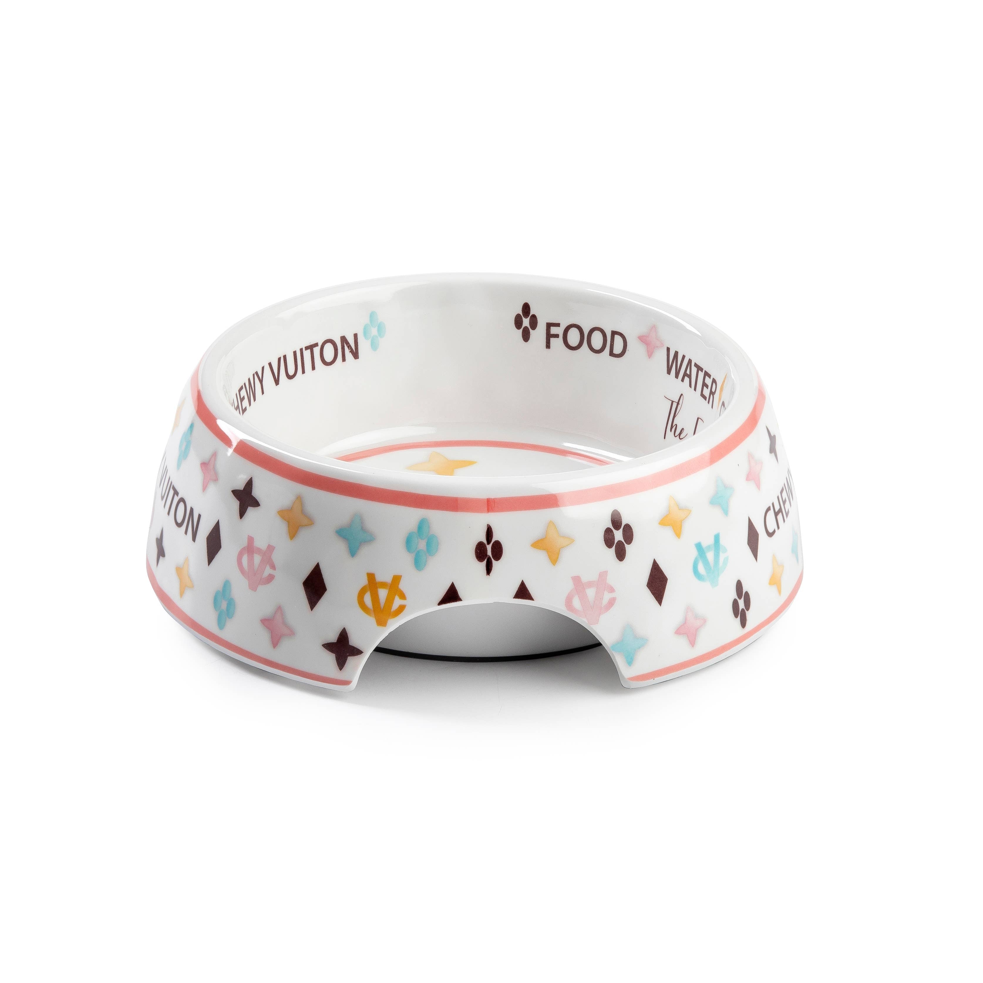 White Chewy Vuiton Dog Bowl - Dog Food Bowl
