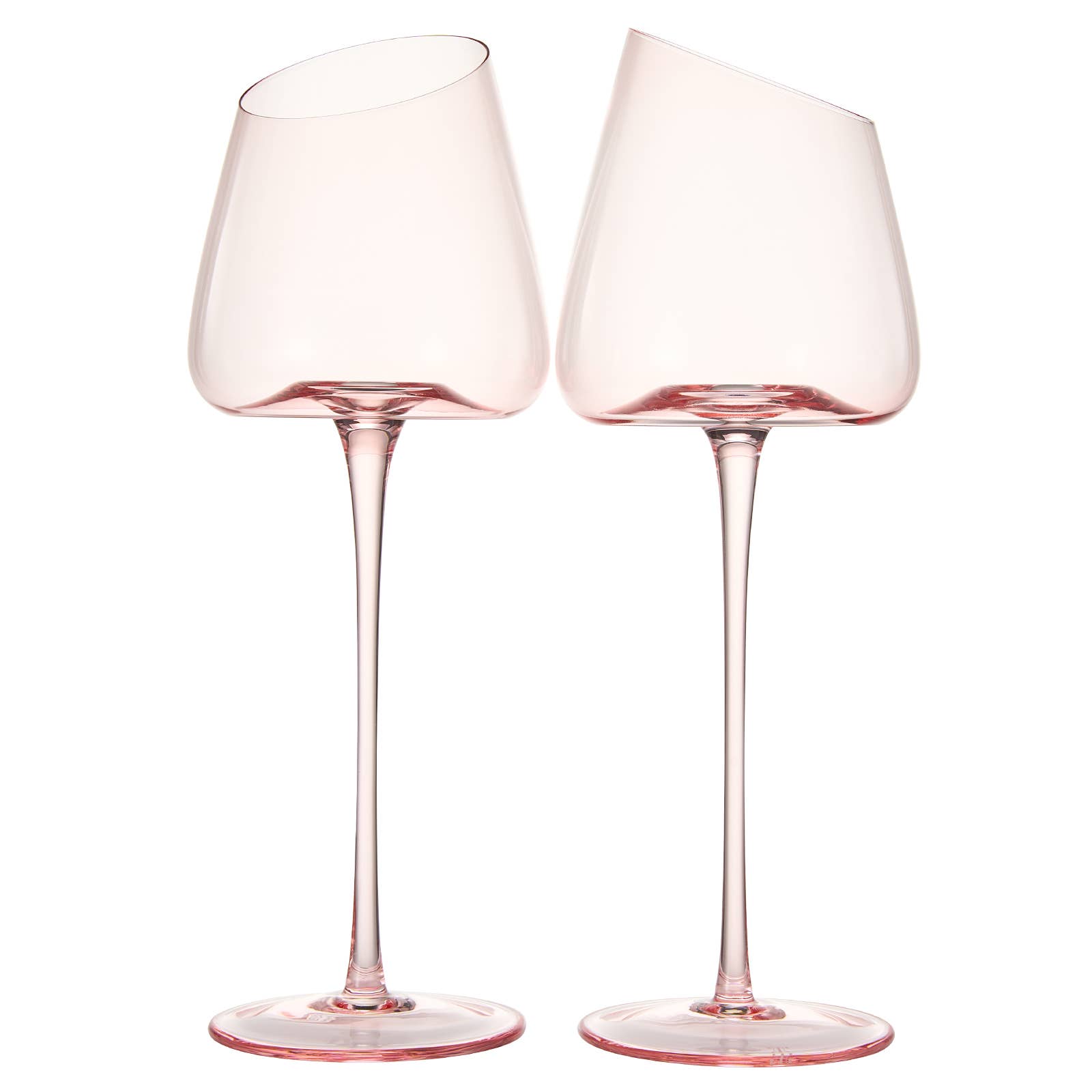 Pink Slanted Wine Glasses Set of 2 Red Blush Color 18oz