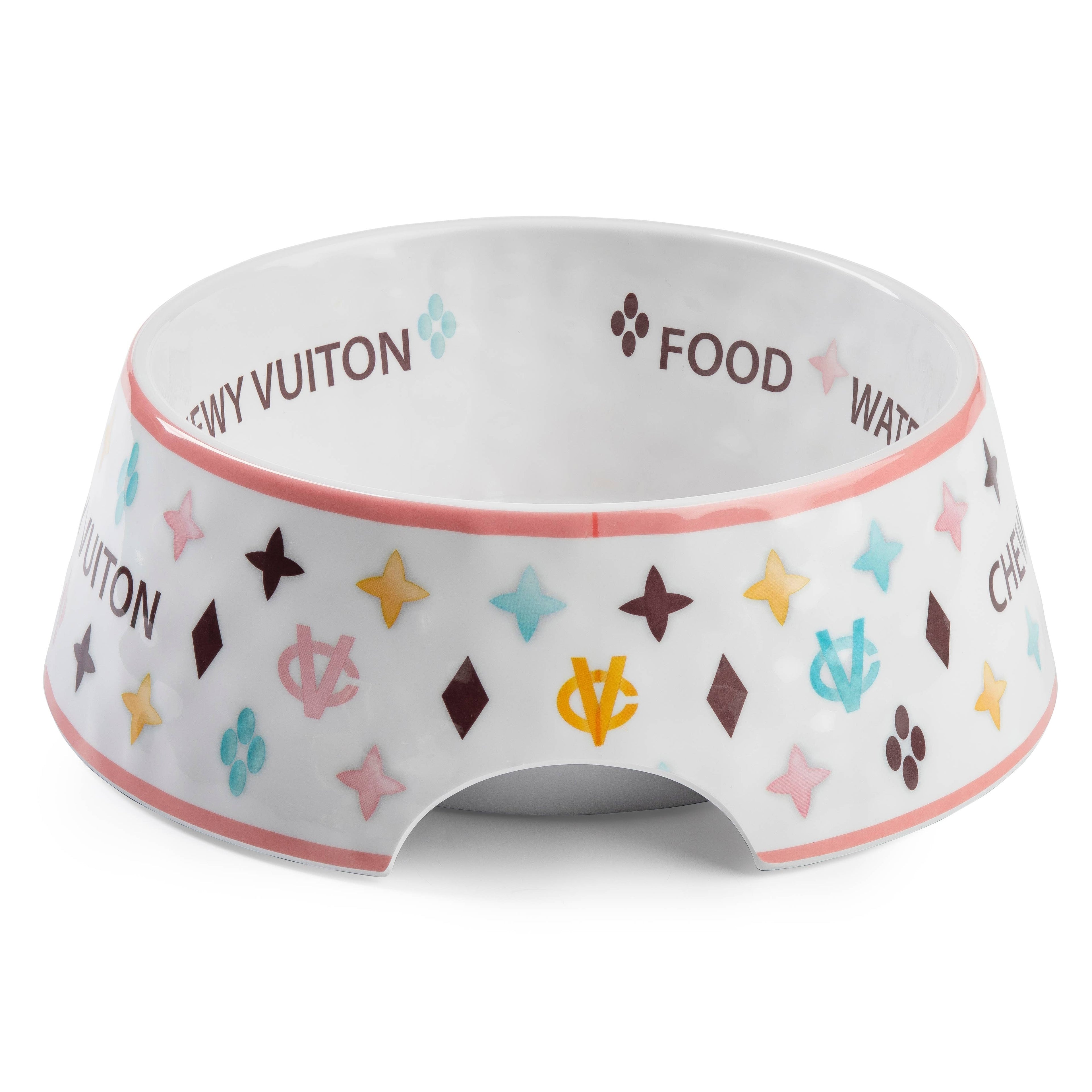 White Chewy Vuiton Dog Bowl - Dog Food Bowl