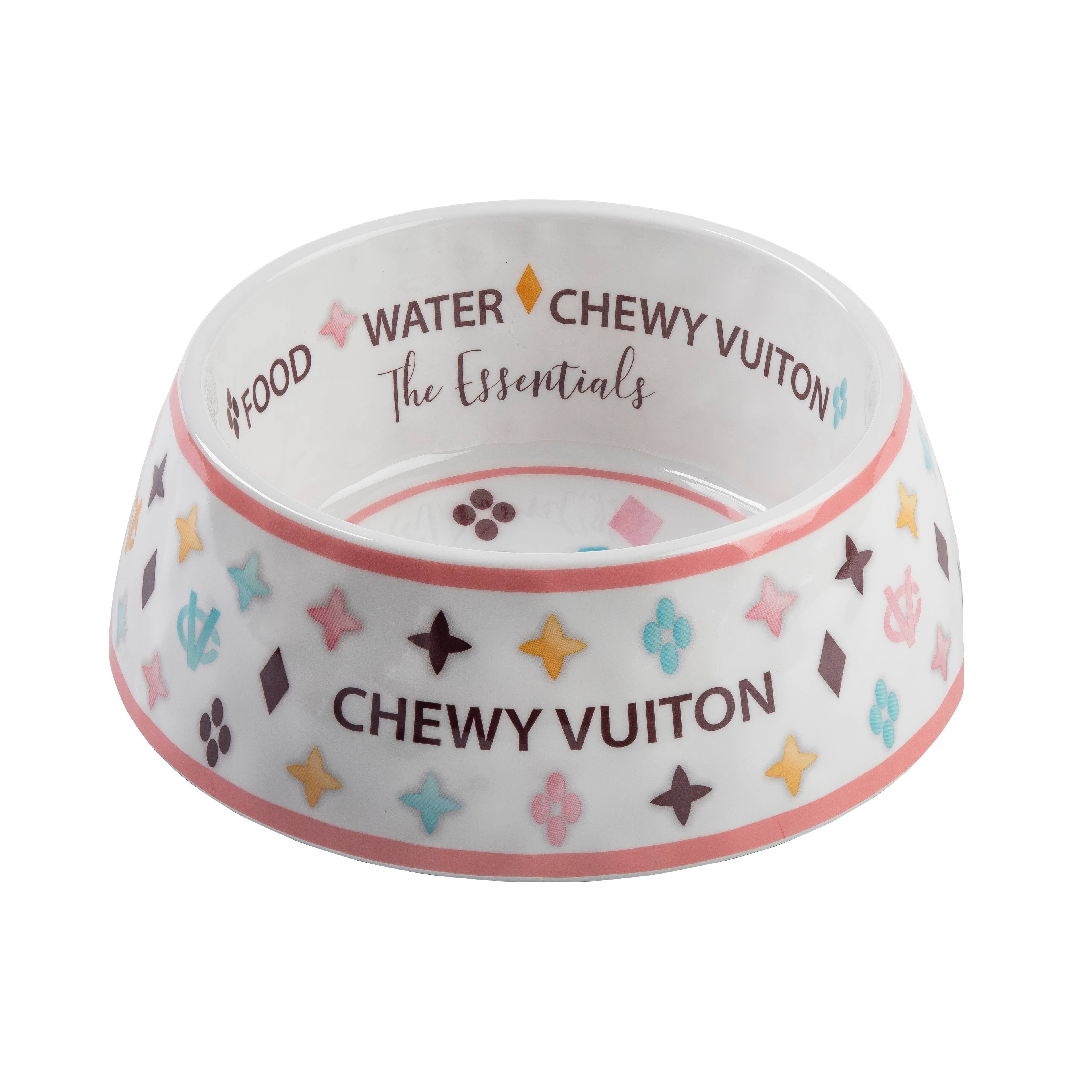 White Chewy Vuiton Dog Bowl - Dog Food Bowl