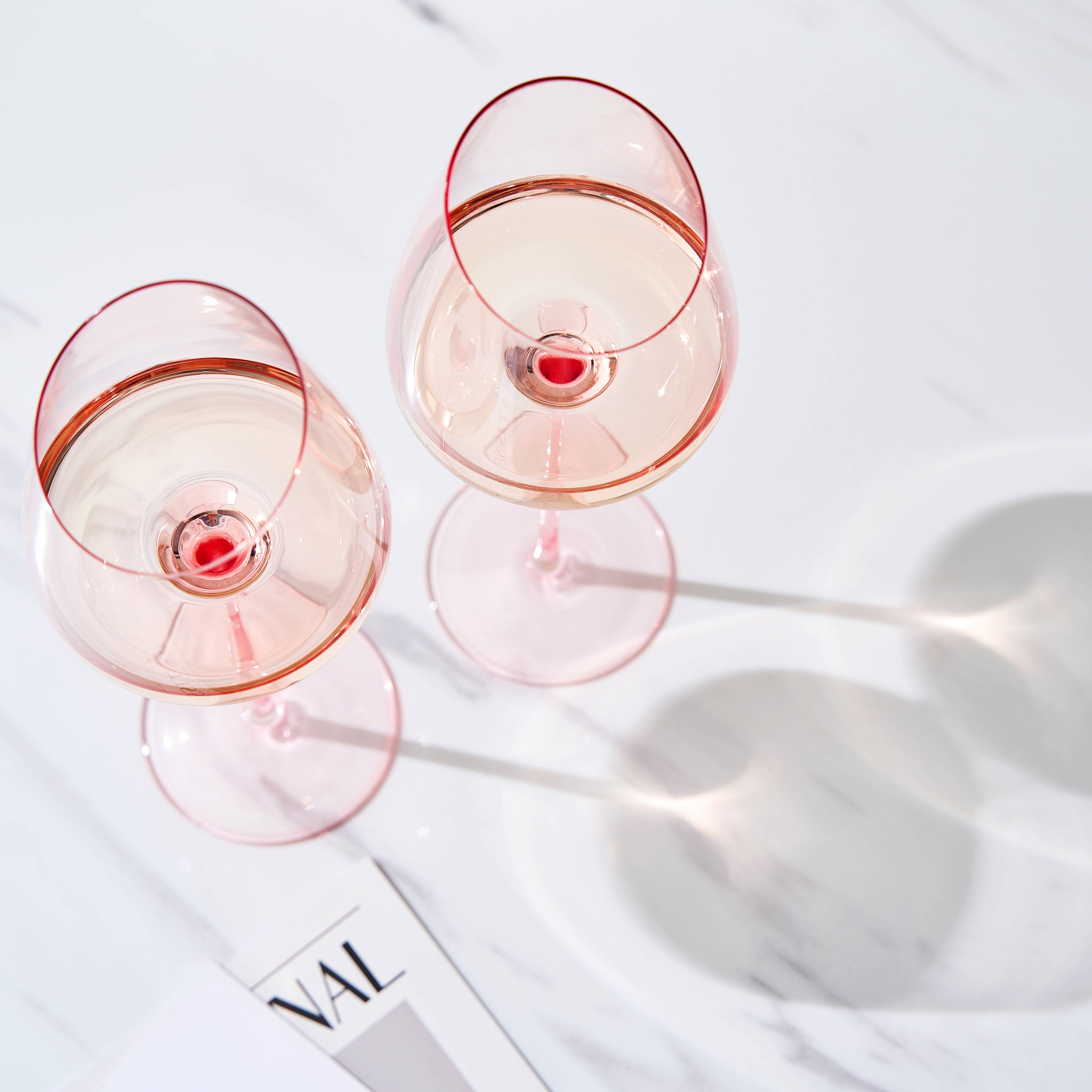 Pink Slanted Wine Glasses Set of 2 Red Blush Color 18oz