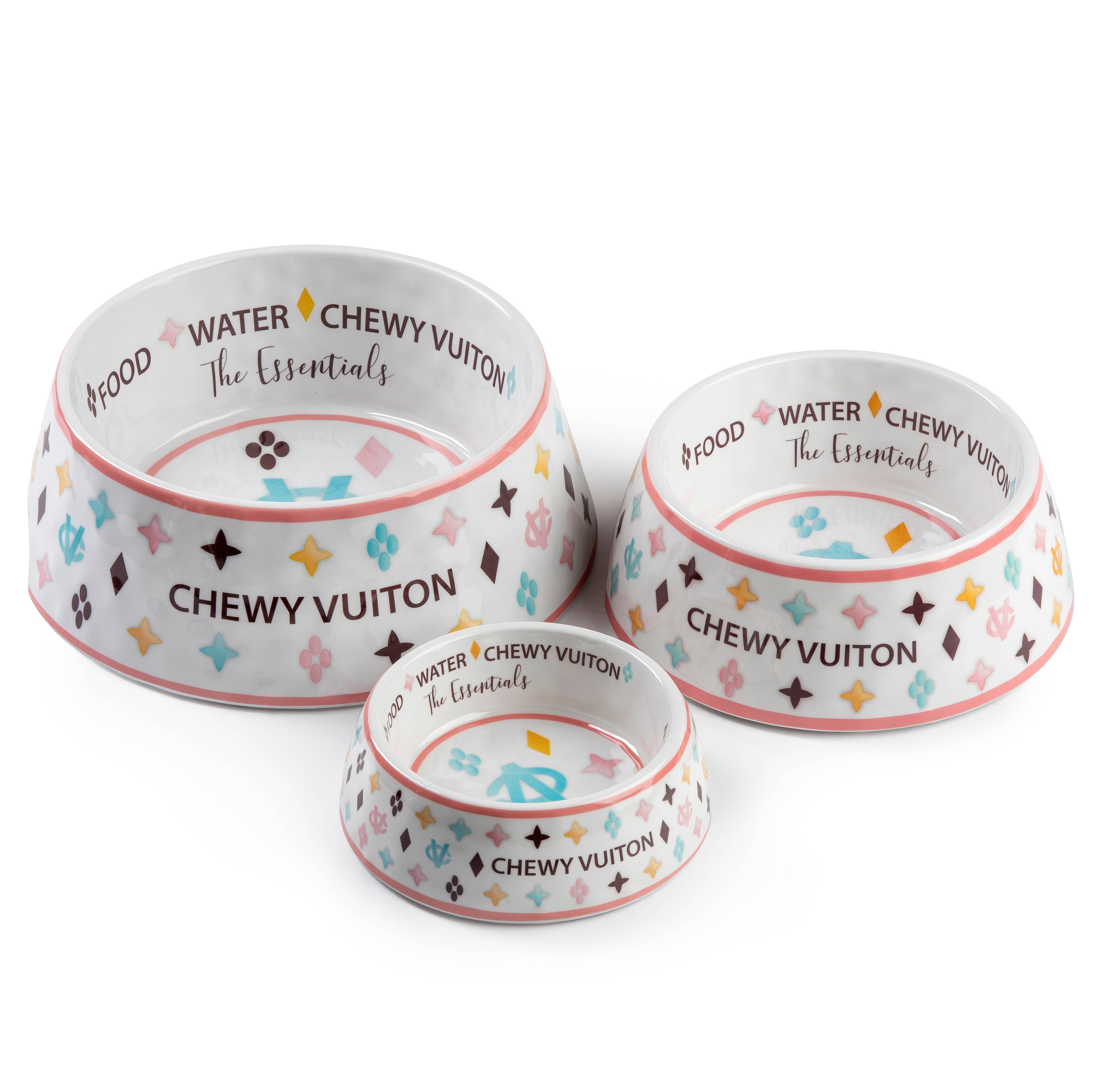 White Chewy Vuiton Dog Bowl - Dog Food Bowl