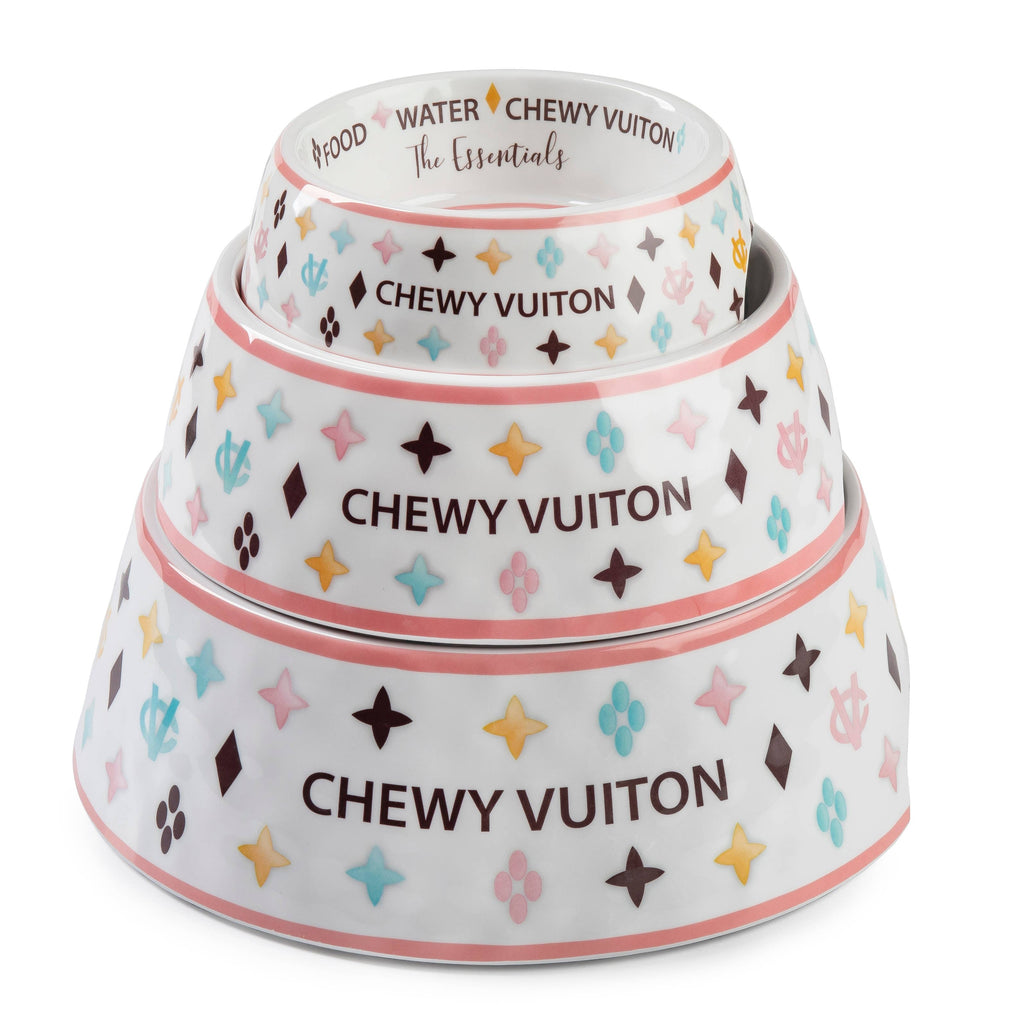 White Chewy Vuiton Dog Bowl - Dog Food Bowl