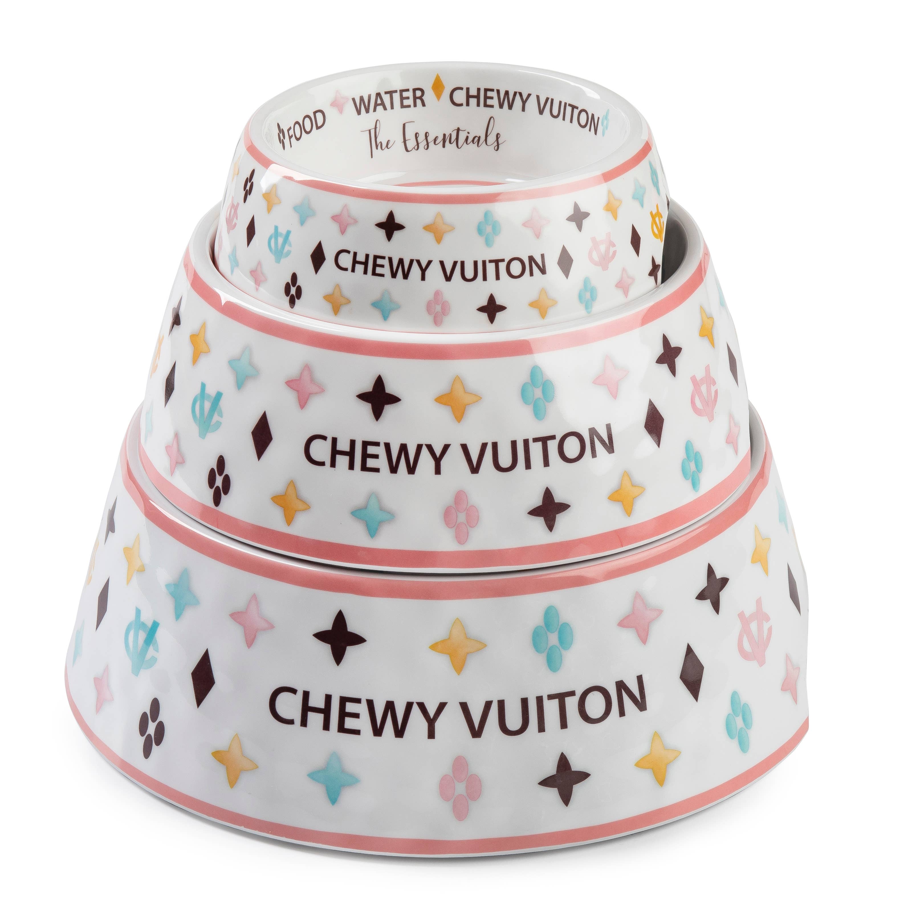 White Chewy Vuiton Dog Bowl - Dog Food Bowl