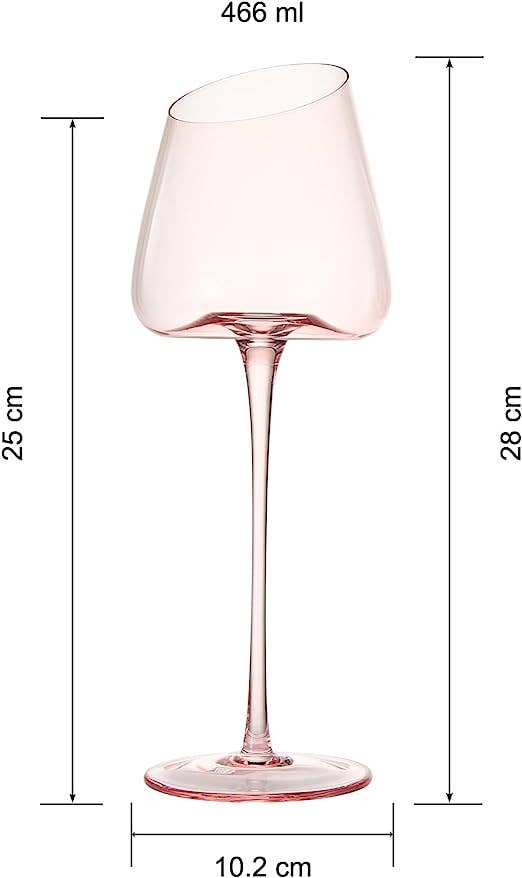 Pink Slanted Wine Glasses Set of 2 Red Blush Color 18oz