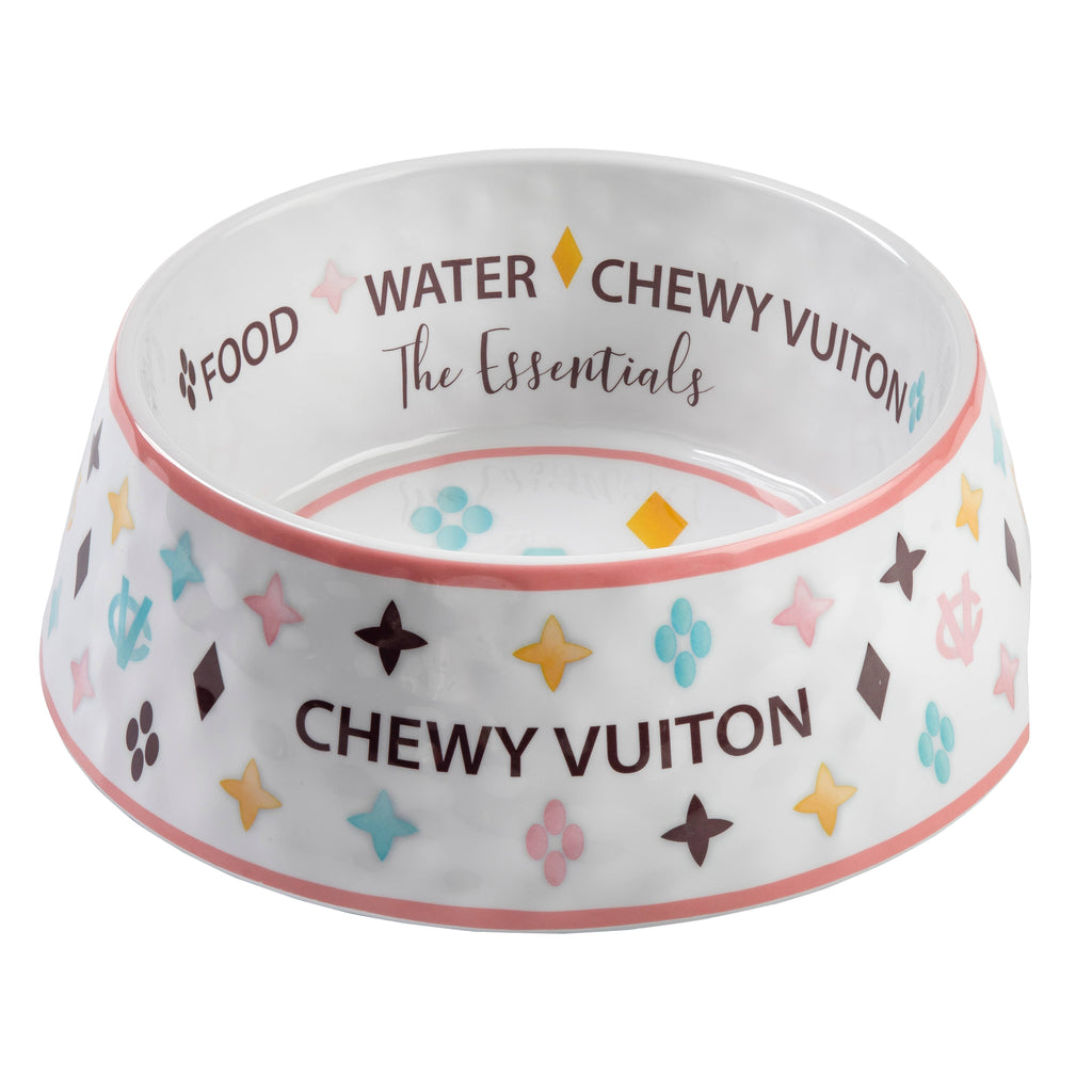 White Chewy Vuiton Dog Bowl - Dog Food Bowl
