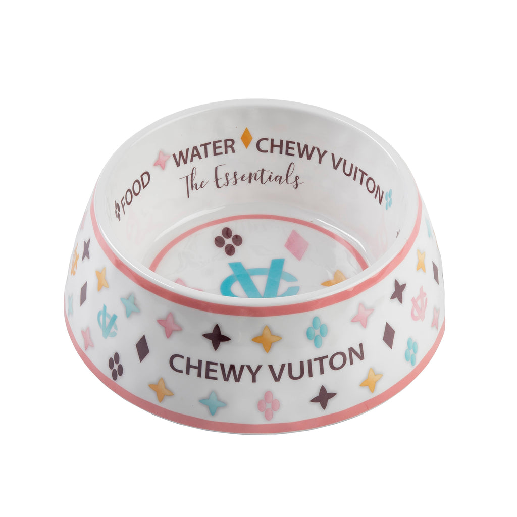 White Chewy Vuiton Dog Bowl - Dog Food Bowl