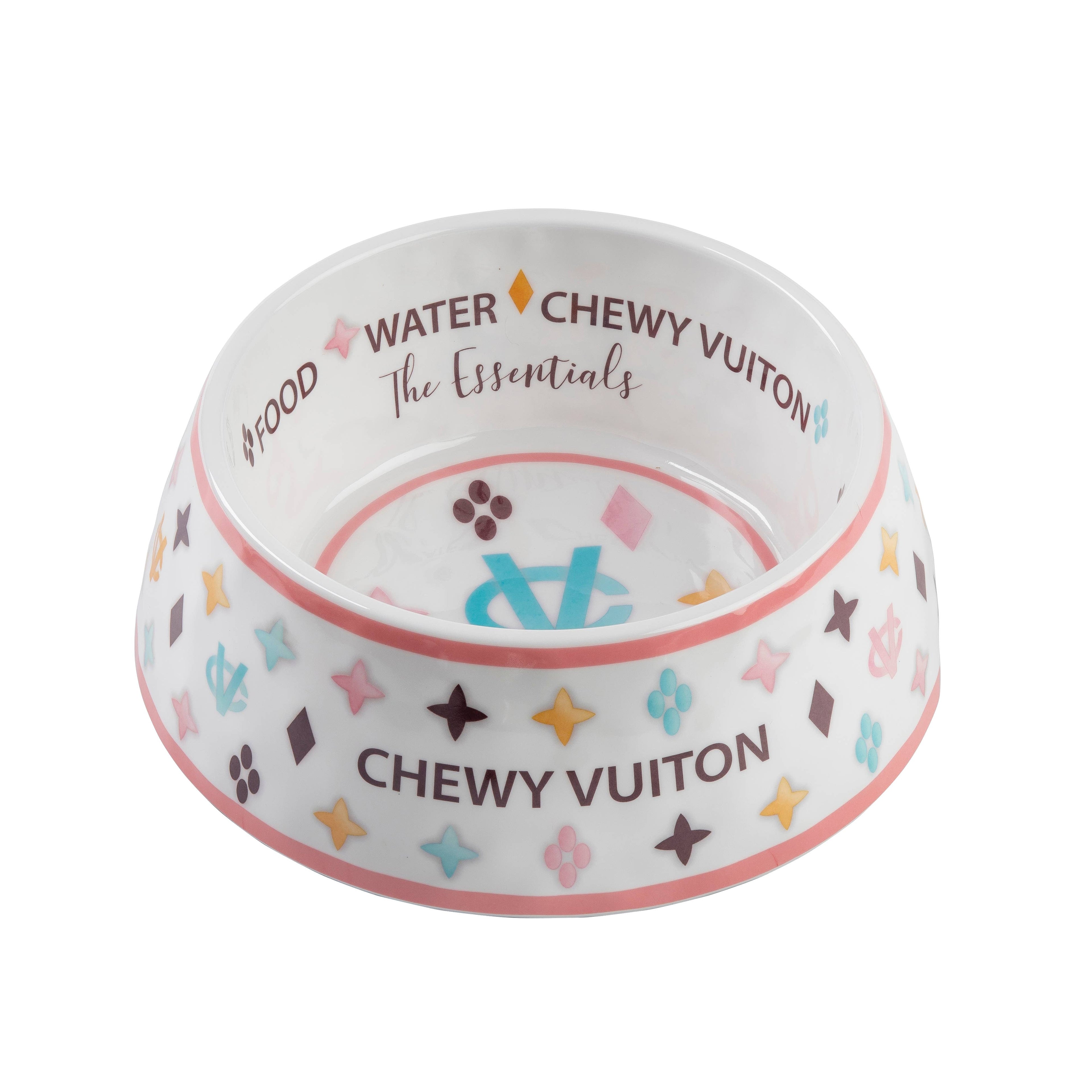White Chewy Vuiton Dog Bowl - Dog Food Bowl