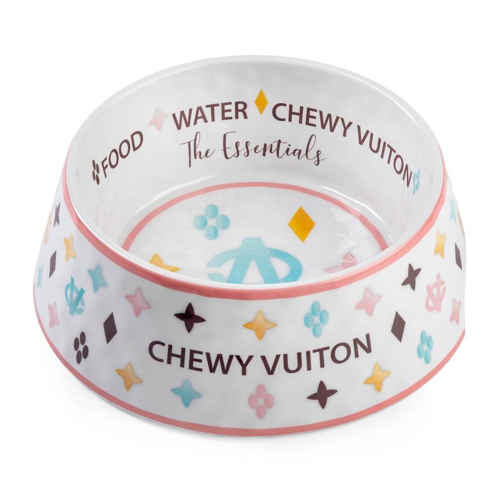 White Chewy Vuiton Dog Bowl - Dog Food Bowl