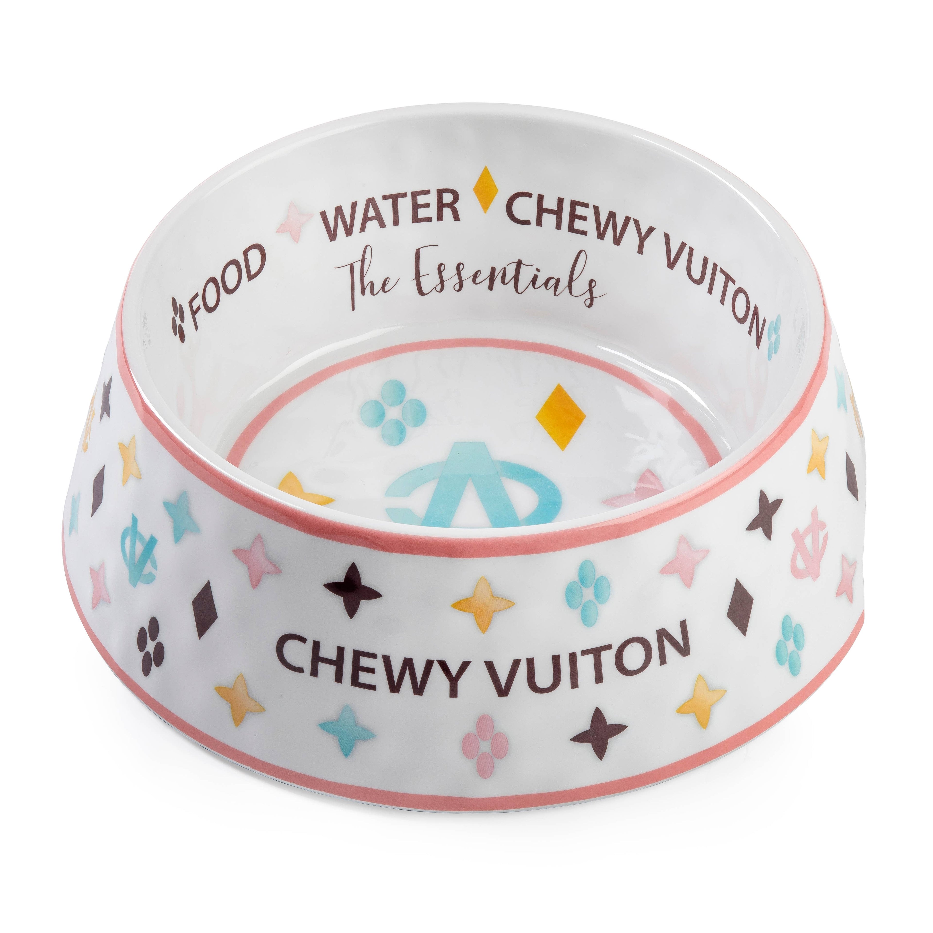 White Chewy Vuiton Dog Bowl - Dog Food Bowl