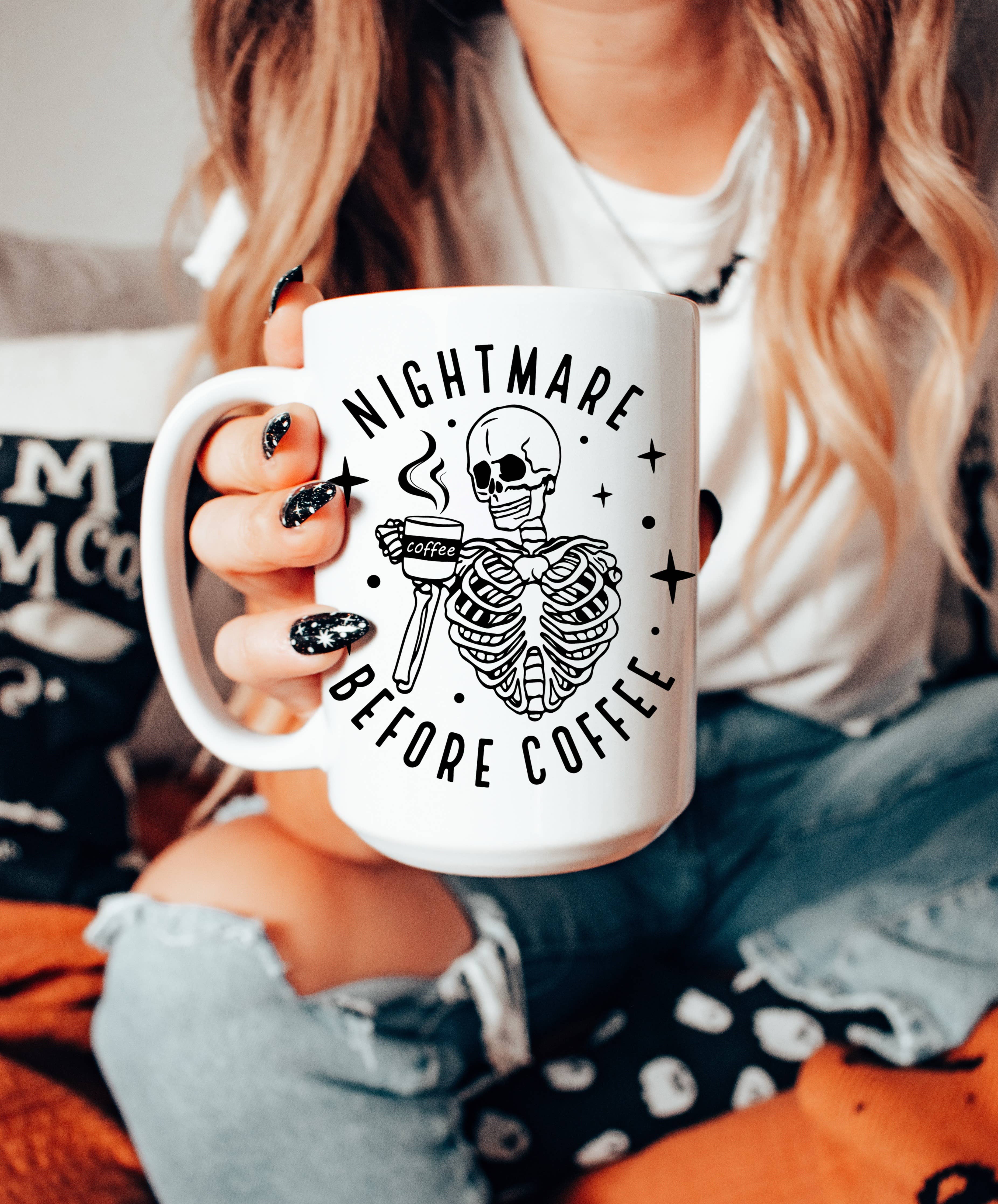 Halloween Nightmare before Coffee Skeleton 15 oz Mug